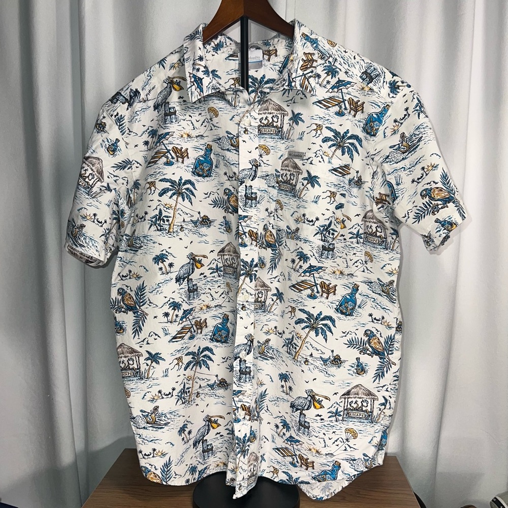 Columbia Tropical Print Button Down Shirt Mens Large Island Aloha Camp